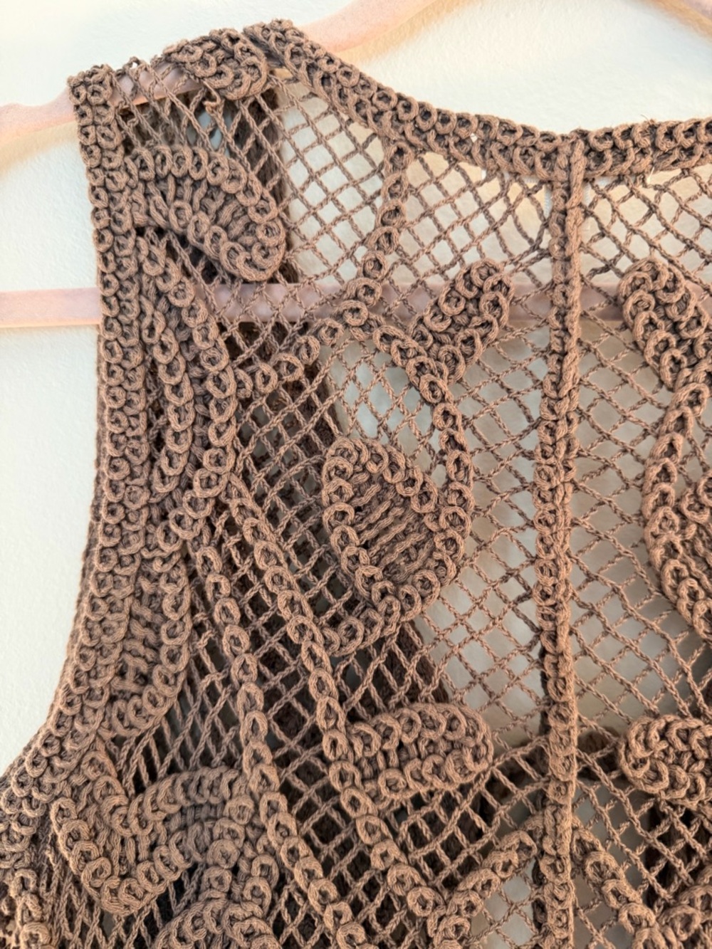 Adiva Open-Weave Crochet Vest in Brown - Picture 4 of 6